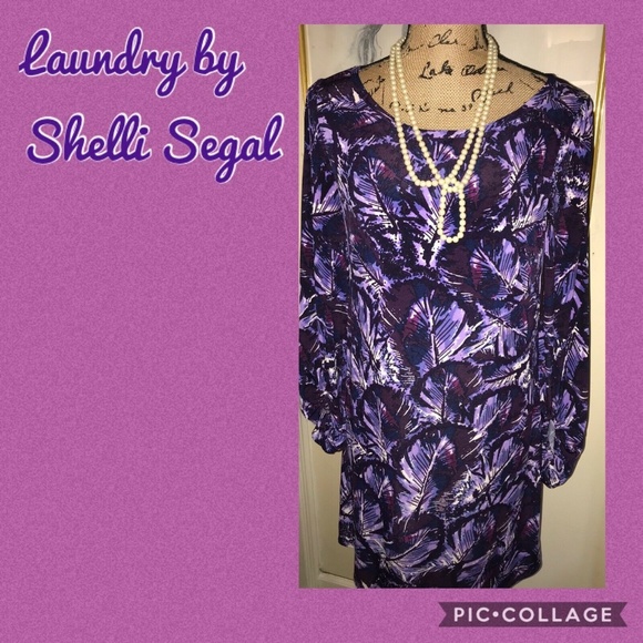 LAUNDRY~SHELLI SEGAL~PURPLE PRINT SILKY SHIFT~6 - Picture 1 of 5